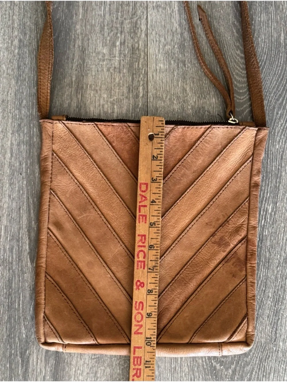 Handmade Genuine Leather Camel Chevron Crossbody Bag Purse Boho Western Festival - Picture 11 of 12